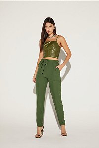 Onça Preta - Cropped Corselet Verde Oliva