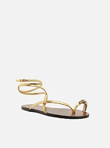 Arezzo - Rasteira Dourada Couro Dedeira Metal Snake