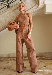 Perfect Way - Calça Wide Leg Capuccino