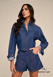 Perfect Way - Jaqueta Jeans Feminina C/ Recortes