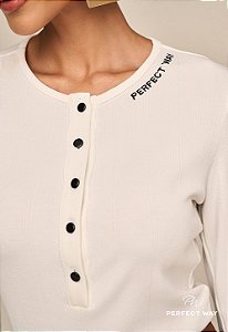 Perfect Way - Blusa Feminina Manga Longa Off White