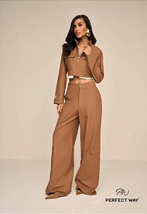 Perfect Way - Calça Wide leg caramelo