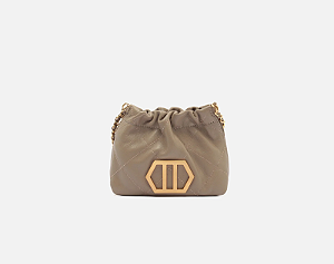 Arezzo - Bolsa Tiracolo Cinza Couro Pequena Corrente Dourada