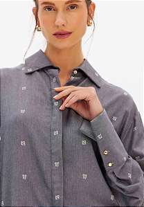 Lança Perfume - Camisa Manga Longa Acetinado Estampado Branca