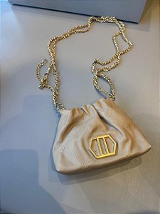 Arezzo - Bolsa Tiracolo Nude Areia Pequena Corrente Dourada