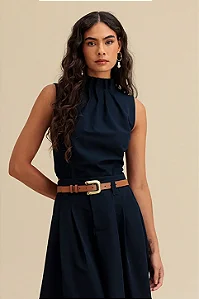 Charry- Blusa Estruturada Lisa Com Pregas