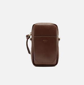 Arezzo - Bolsa Porta Celular Marrom Pequena Alça Corrente