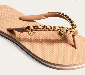 Santa Lolla - Chinelo Flip Flop Verniz Bege Baked Corrente