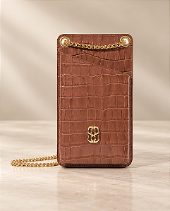 Schutz - Bolsa Porta Celular Croco Caramelo