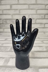 Enfeite de Porcelana Porta Anel Mão 15cm Preto