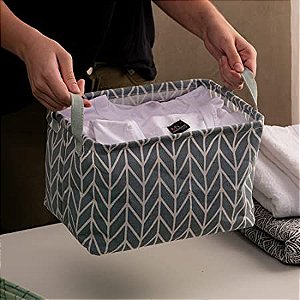 Cesto Organizador de Poliester Chevron Cinza 30x20x18cm