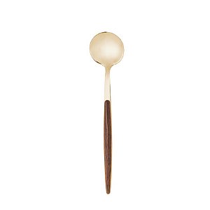 Conjunto 6 Colheres de Sobremesa de Aço Inox com Cabo em Estampa de Madeira Organic Dourado