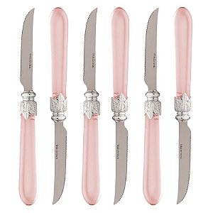 Conjunto 6 Facas de Churrasco de Aço Inox com Cabo em Plástico Destiny Rosa 23,5cm