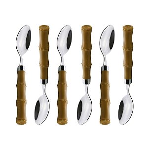 Conjunto 6 Colheres de Café de Aço Inox com Cabo de Plástico Bambu Basic 15,5cm
