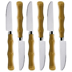 Conjunto 6 Facas para Mesa de Aço Inox com Cabo de Plástico Bambu Basic 21,5cm