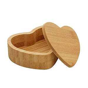 Saleiro Coração de Bambu com Tampa 12cm x 10cm x 5cm