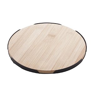 Bandeja de Bambu com Moldura de Metal 28cm x 28cm x 2,5cm