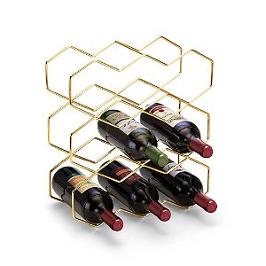 Suporte Para Adega 9 Garrafas De Vinho Bar Aço Dourado Fosco