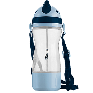 Garrafinha com Canudo de Silicone e Porta Biscoito 380ml Azul - Clingo