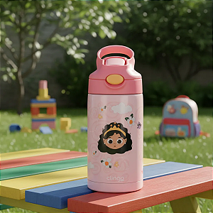 Garrafa Térmica Infantil Parede Dupla Inox com Alça Princesa