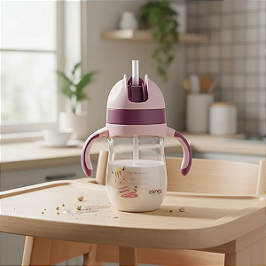 Copo de Transição com Canudo Silicone 220ml Rosa