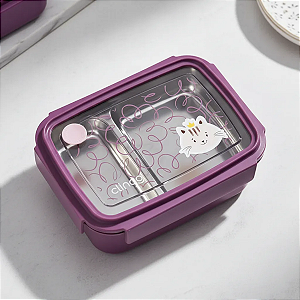 Lancheira Infantil Bento Box com Divisórias Tampa Hermética Rosa