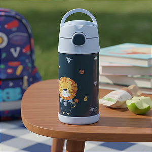 Garrafa Térmica Infantil Inox Com Canudo Antivazamento Azul Luke