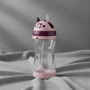 Garrafa Garrafinha Infantil Bebê Canudo Com Porta Snack Rosa