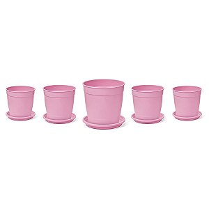 Kit 5 Vasos + 5 Pratos Jardim 1,7 Litros Rosa Nutriplan