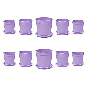 Kit 10 Vasos + 10 Pratos Jardim 1,7 Litros Lilás Nutriplan