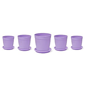 Kit 5 Vasos + 5 Pratos Jardim 1,7 Litros Lilás Nutriplan