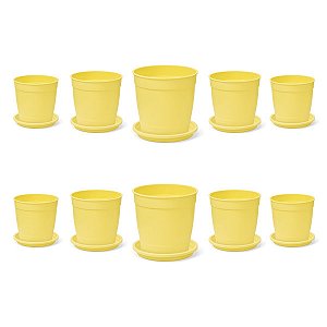Kit 10 Vasos + 10 Pratos Jardim 1,7 Litros Amarelo Nutriplan