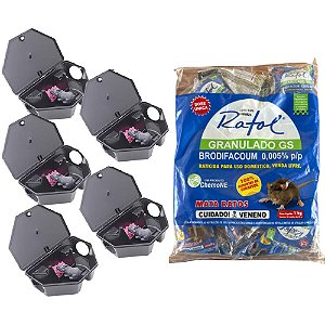 Kit Anti Ratos com 5 Armadilhas Ratox 3 + Isca Ratol 1kg