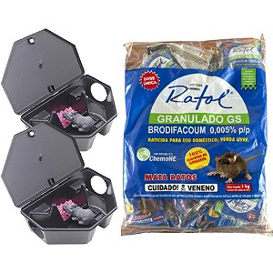 Kit Anti Ratos com 2 Armadilhas Ratox 3 + Isca Ratol 1kg