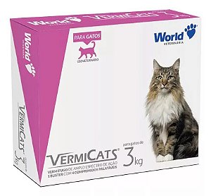 Vermífugo P/gatos 3kg Vermicats 600mg World 4 Comprimidos