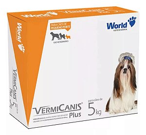 Vermífugo P/ Cães 5kg VermiCanis Plus 400mg World C/4 comp