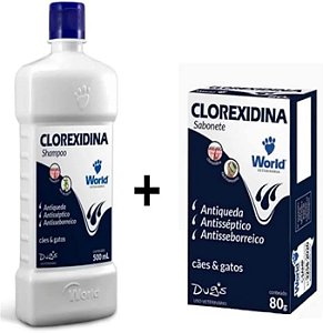 Kit Shampoo + Sabonete World Veterinária Dug's Clorexidina Cães & Gatos