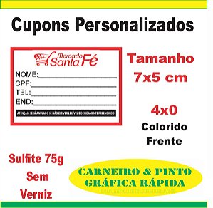 Cupons de Sorteio Personalizados 7X5 cm Colorido