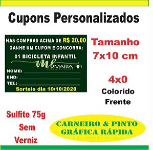 Cupons De Sorteio Personalizados 7x10 Cm Colorido