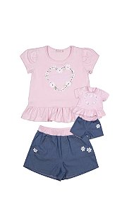 Conjunto Flower com shorts Chambray (Cód. MA0099)