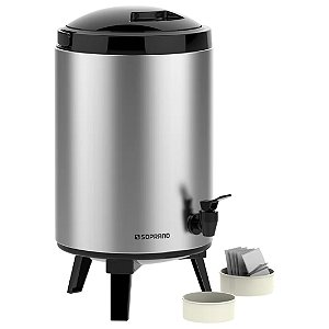 Botijão Garrafa Térmica Inox Soprano 9,5 L com Torneira e Suporte