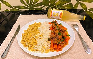 Carne Seca com Abóbora, Arroz Branco e Farofa de Ovo