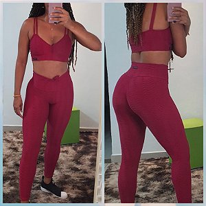 Conjunto Legging Jacquard Escamado Cereja