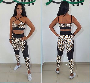 Conjunto Legging Fitness Onça Preto