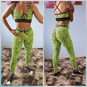 Conjunto Legging Fitness Animal Print Verde Neon