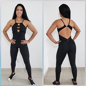 Macacão Longo Fitness Preto Fechado