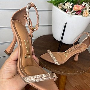 Sandália Salto Taça Bico Folha com Strass