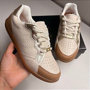 Tênis Feminino Vizzano Casual Bege com Dourado Confortável Elegante Dia a Dia