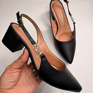 Scarpin Slingback Feminino Vizzano Salto Bloco Bico Fino