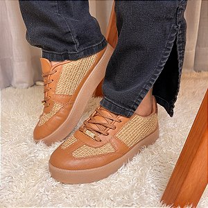 Tênis Feminino Plataforma Caramelo Solado Alto
